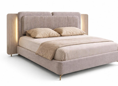 Elegantes Polsterbett mit sanften Linien und integrierter Beleuchtung