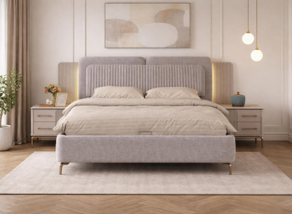 Modernes Bett-Set mit 2 Nachttischen im minimalistischen Design