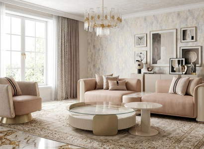 Modernes beiges Wohnzimmer-Set  3-Sitzer-Sofa  Sessel  Couchtisch