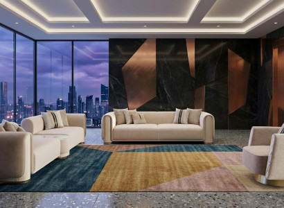 Beiges Wohnzimmer-Set 3-Sitzer-Sofas  Sessel  Wohnzimmermöbel  modern