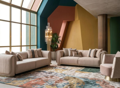 Luxuriöses Wohnzimmer-Set 3-Sitzer-Sofa  Sessel beige modern
