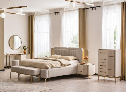 Schlafzimmer-Set komplett mit Bett, Kommode, Spiegel & Frisiertisch