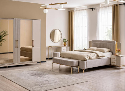 Schlafzimmer-Set mit Bett, Kleiderschrank, Kommode & Frisiertisch