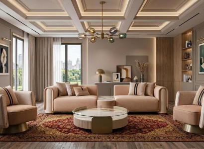 Modernes Wohnzimmer Set: 3-Sitzer Sofa 2 Sessel hochwertiger Couchtisch