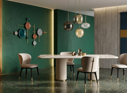 Stilvolles  beiges Esszimmer-Set Esstisch Stühle Esszimmermöbel Designermöbel