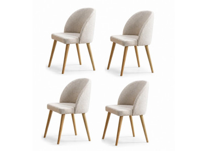 Set aus 4 modernen Esszimmerstühlen mit beige Polster und Holzbeinen