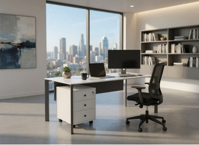 Schreibtisch Weiß Grau Mit Rollcontainer Für Homeoffice Büro
