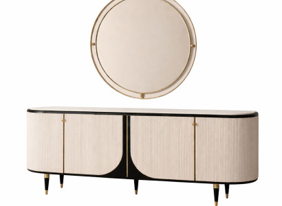 Beigefarbene Sideboard mit Spiegel modernes Sideboard aus Holz Esszimmermöbel