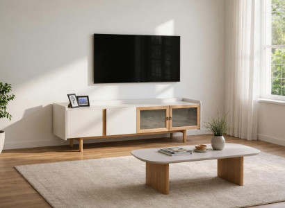 Modernes Skandinavisches Wohnzimmerset: TV-Lowboard und Couchtisch