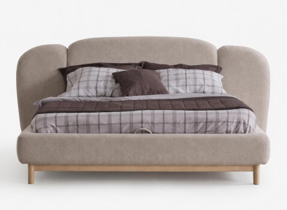 Polsterbett mit sanften Kurven, Holzbeinen und modernem Design