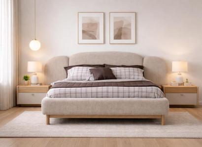 Elegantes Schlafzimmer-Set mit gepolsterter Bett und 2 Nachttischen