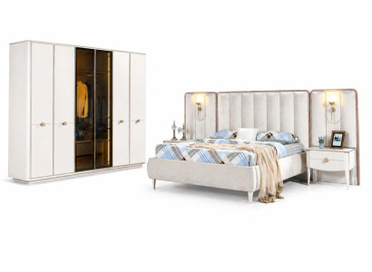 Schlafzimmer Bett+Nachttische Komplettes Moderner Design Kleiderschrank