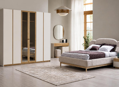 Modernes Möbelset: Bett, Kleiderschrank, Frisiertisch, 2 Nachttische
