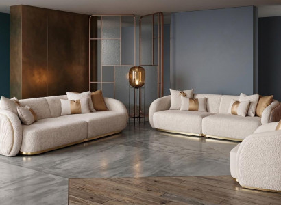 Beiges Designer-Wohnzimmer-Set 3-Sitzer-Sofa Sessel Wohnzimmermöbel