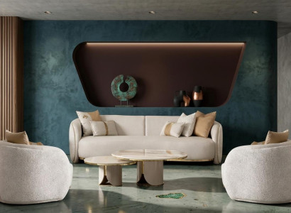 Luxuriöses Wohnzimmer-Set beiges 3-Sitzer-Sofa Sessel Couchtisch Designermöbel