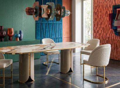 Modernes Esszimmer-Set in Beige rechteckiger Esstisch Stühle Esszimmermöbel