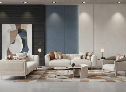 Beige 2x 3-Sitzer-Sofas Sessel und Couchtisch im eleganten Design