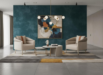 Modernes Wohnzimmer-Set in Beige Sessel runder Couchtisch Wohnzimmermöbel