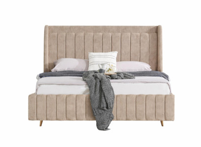 Beige Polsterbett mit Steppdesign und Holzbeinen für Ihr Schlafzimmer
