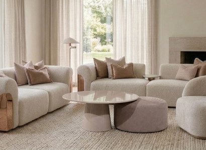 Modernes beiges Wohnzimmer-Set 3-Sitzer-Sofa 2-Sitzer-Sofa Sessel Couchtisch