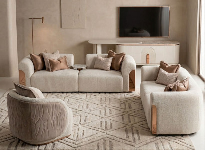Luxuriöses Wohnzimmer-Set 3-Sitzer-Sofa 2-Sitzer-Sofa Sessel TV-Schrank