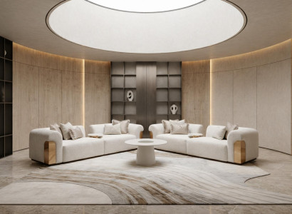 Modernes beiges Wohnzimmer-Set 3-Sitzer-Sofa runder Couchtisch Wohnzimmermöbel