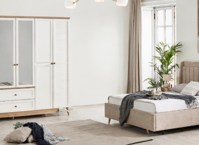 Elegantes Schlafzimmer-Set mit Bett, Kleiderschrank und 2 Nachttischen