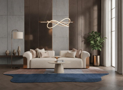 Stilvolles beiges Wohnzimmer-Set großes 3-Sitzer-Sofa runder Couchtisch