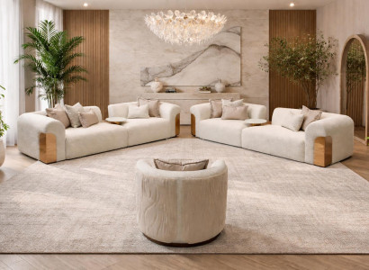 Elegantes beiges Wohnzimmer-Set 3-Sitzer-Sofa Sessel Wohnzimmermöbel