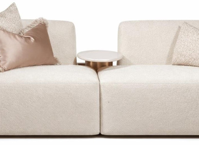 Beiges 3-Sitzer-Sofa mit Couchtisch  Weiches Stoffsofa Wohnzimmermöbel