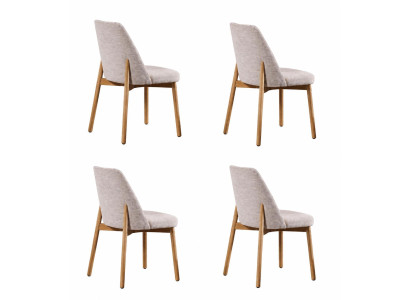 Set aus 4 modernen Esszimmerstühlen mit hellem Stoff und Holzbeinen