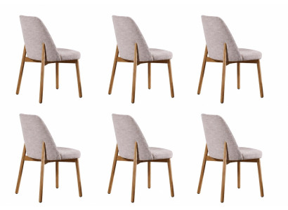 Set aus 6 modernen Esszimmerstühlen mit hellem Stoff und Holzbeinen