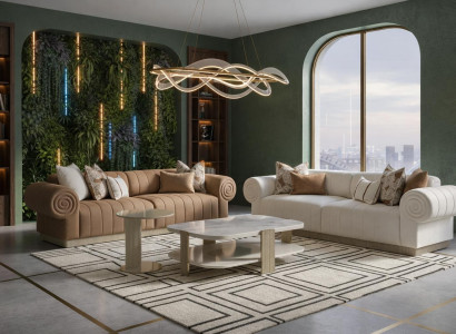 Braun-weißes Wohnzimmer-Set 3-Sitzer-Sofas Couchtisch Beistelltisch modern