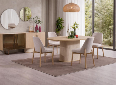 Modernes Esszimmer Möbel Set mit Sideboard Spiegel Tisch und 4 Stühlen