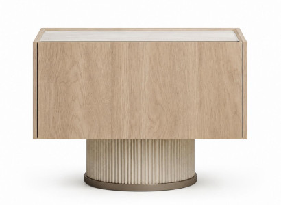 Moderner Nachttisch in Eiche mit Glasplatte und Rundsockel Design