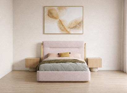 Modernes Schlafzimmer Set mit Polsterbett und 2 Nachttischen Beige