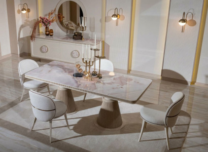 Modernes Esszimmer-Set luxuriöser Esstisch Stühle Sideboard Spiegel