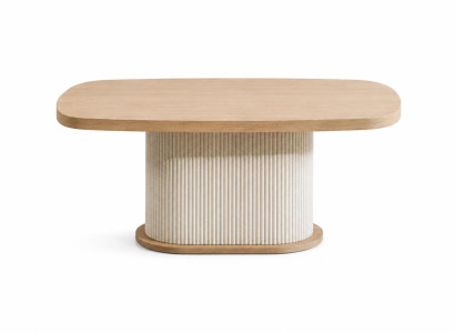 Moderner Couchtisch aus Holz mit ovalem Design und Struktur Stil