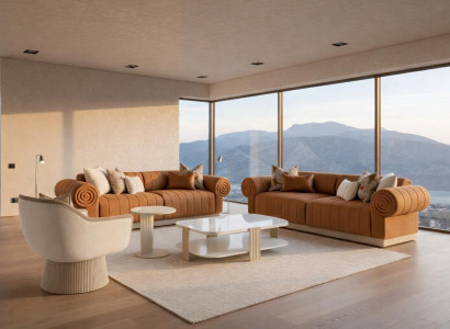 Braun-weißes Wohnzimmer-Set 3-Sitzer-Sofas Sessel Couchtisch Beistelltisch