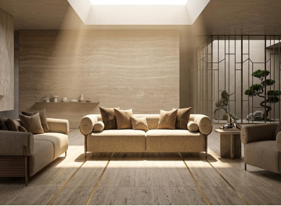 Beiges Wohnzimmer-Set 3-Sitzer-Sofa Sessel modern hochwertig luxuriös