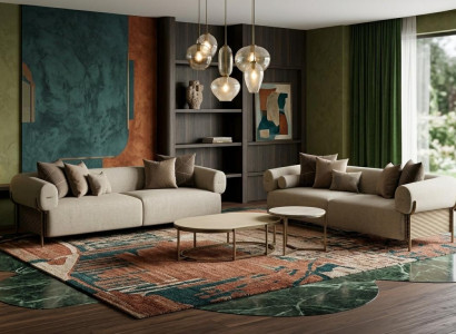 Modernes beiges Wohnzimmer-Set zwei 3-Sitzer-Sofas Set Couchtische
