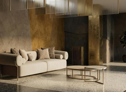Luxuriöses beiges Wohnzimmer-Set weiches 3-Sitzer-Sofa rechteckiger Couchtisch