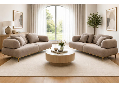 Moderne Sofaset mit Beige Bouclé-Stoff und Goldenen Metallbeinen