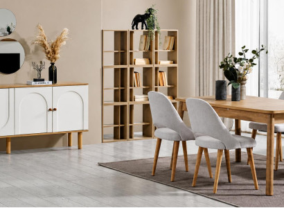 Modernes Skandi Esszimmer-Set Tisch 4 Stühle Sideboard Spiegel