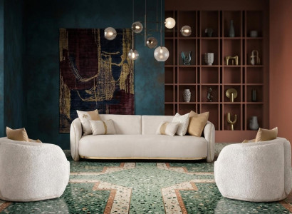 Elegantes beiges Wohnzimmer-Set 3-Sitzer-Sofa Sessel Wohnzimmermöbel