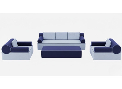 Hellblaue Couchgarnitur Edle Polstermöbel 3-Sitzer Couchtisch 4tlg