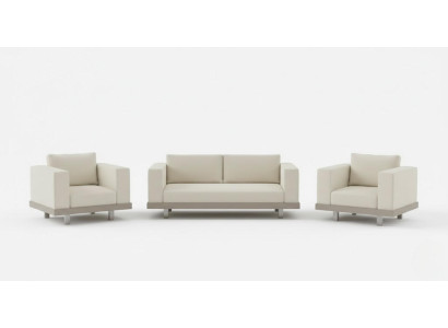 Schicke Beige Polstergarnitur Designer 3-Sitzer 2x Sessel 3tlg
