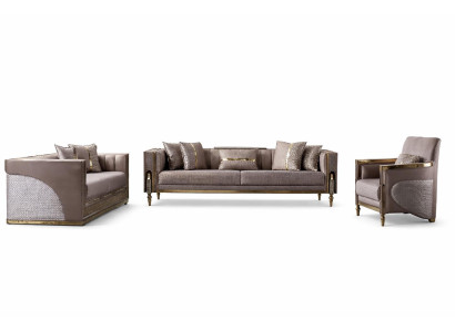Moderne Braune Textilgarnitur Edles Polstersofa 3-Sitzer Sessel