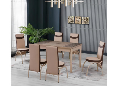 Esszimmer Essgruppen Esstisch Stühle Beige Rechteckig Stoff Modern