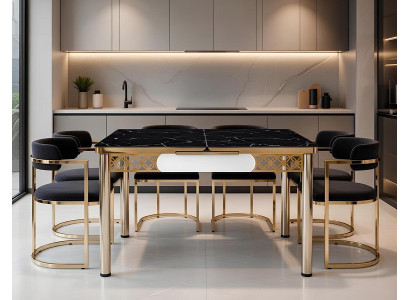 Esstisch Esszimmer Mramor Schwarz Gold Elegant Aluminium Rechteckig